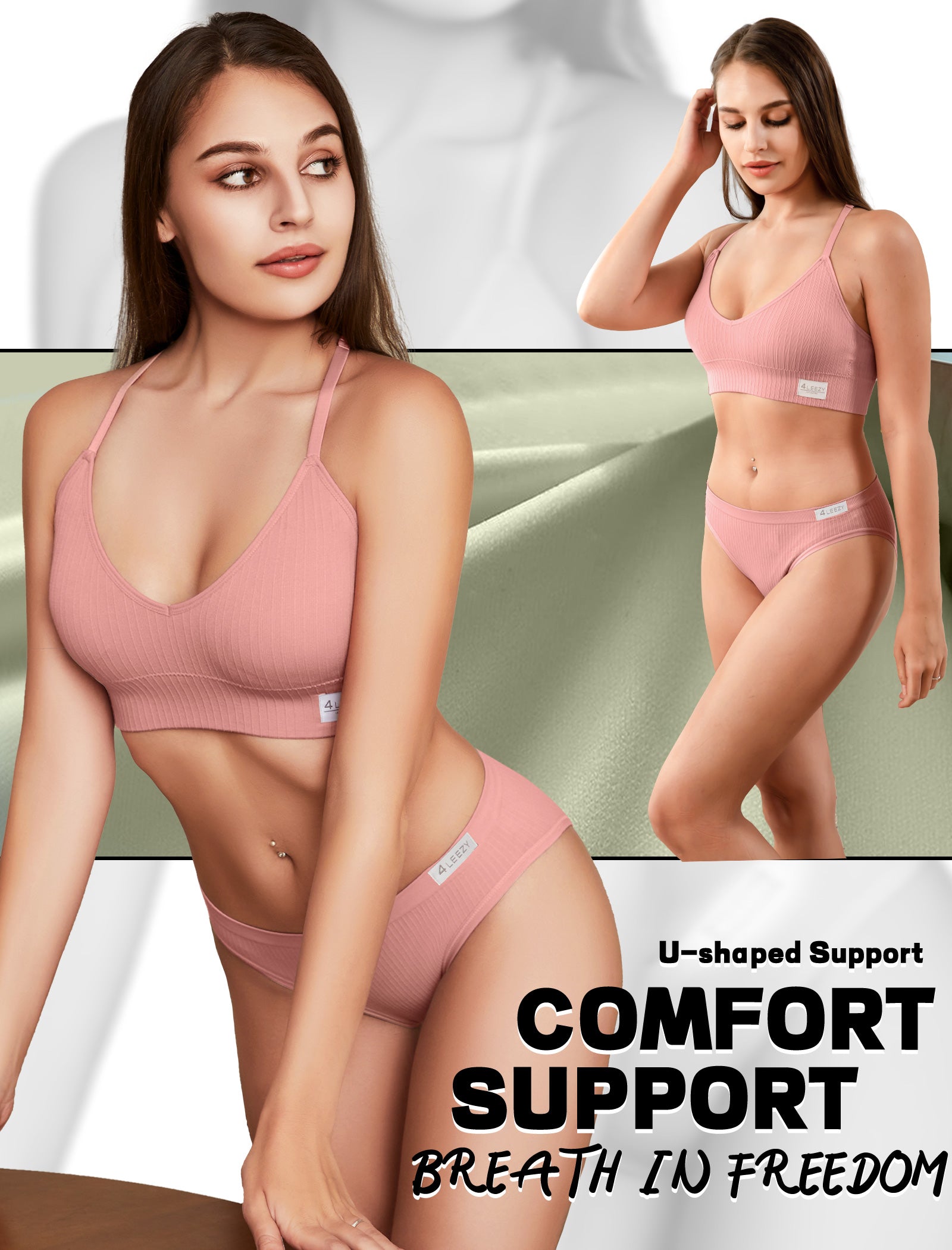 4Leezy Sports Bras for Women - 3 Pack Ribbed Wireless Soft Workout Tops Padded Bralettes Racerback Comfort Cami Crop S-XXL