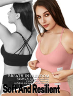 4Leezy Sports Bras for Women - 3 Pack Ribbed Wireless Soft Workout Tops Padded Bralettes Racerback Comfort Cami Crop S-XXL