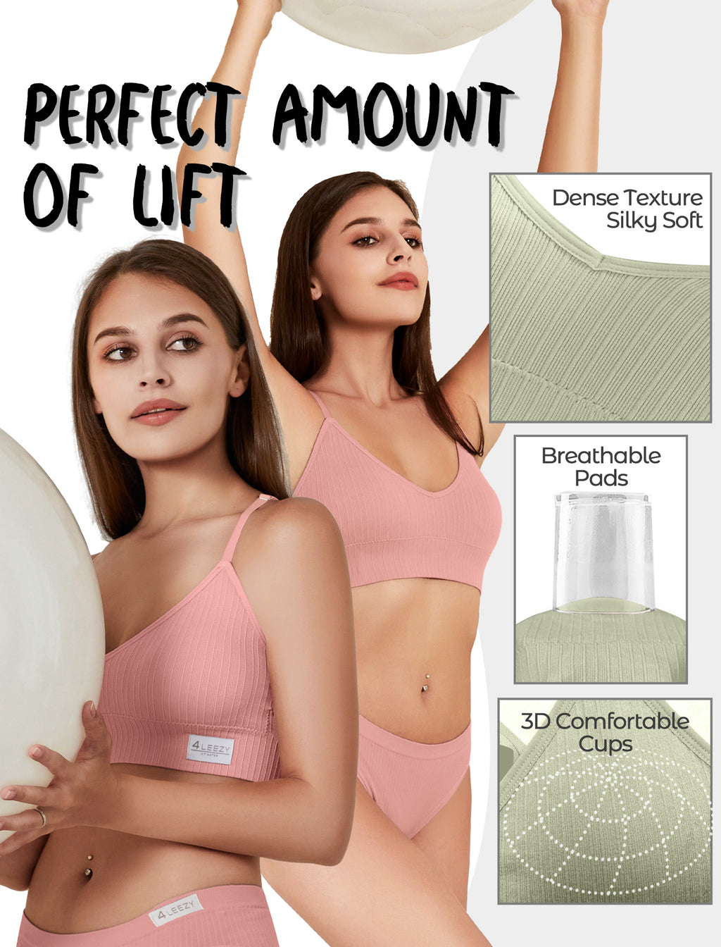 4Leezy 1 Pack Sports Bra for Women- Seamless Wireless Soft Bralette with Comfortable Padded and Nice Racerback Workout Tops Cami Crop Tank S-XXL