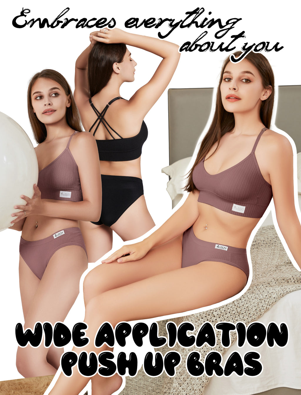 4Leezy Sports Bras for Women - 3 Pack Ribbed Wireless Soft Workout Tops Padded Bralettes Racerback Comfort Cami Crop S-XXL