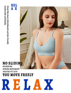 4Leezy Sports Bras for Women - 3 Pack Ribbed Wireless Soft Workout Tops Padded Bralettes Racerback Comfort Cami Crop S-XXL