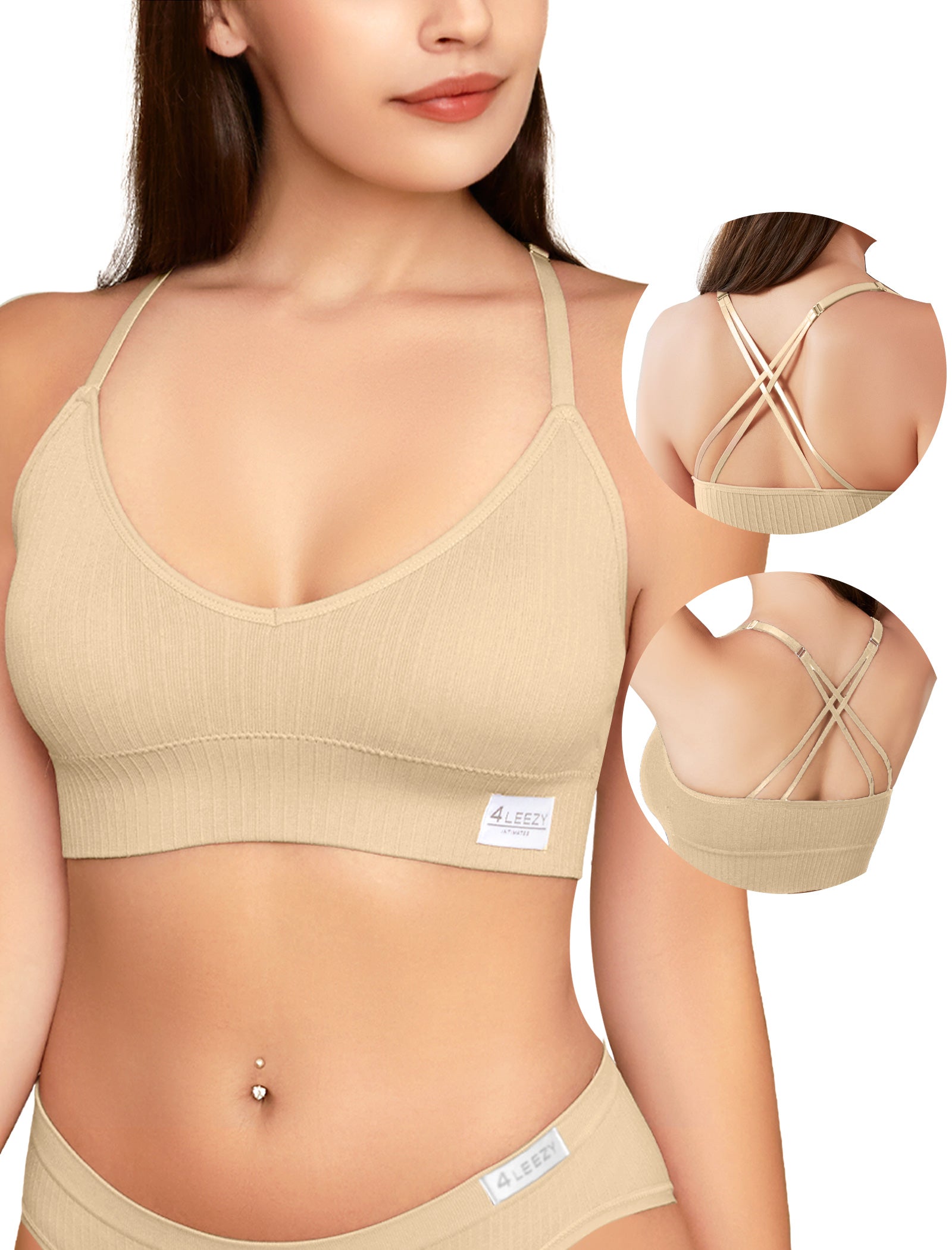 4Leezy 1 Pack Sports Bra for Women- Seamless Wireless Soft Bralette with Comfortable Padded and Nice Racerback Workout Tops Cami Crop Tank S-XXL