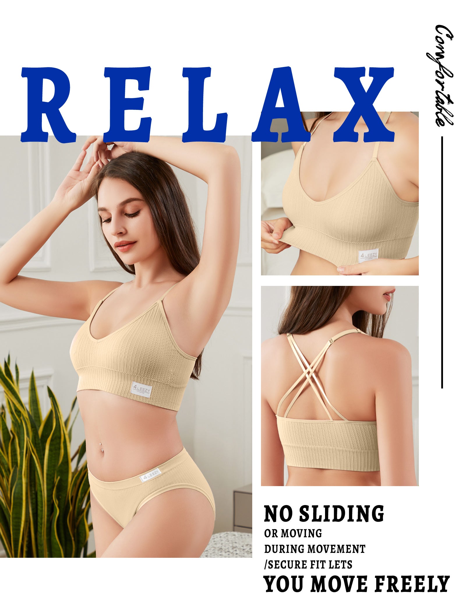 4Leezy Sports Bra for Women- Seamless Wireless Soft Bralette with Comfortable Padded and Nice Racerback Workout Tops Cami Crop Tank S-XXL