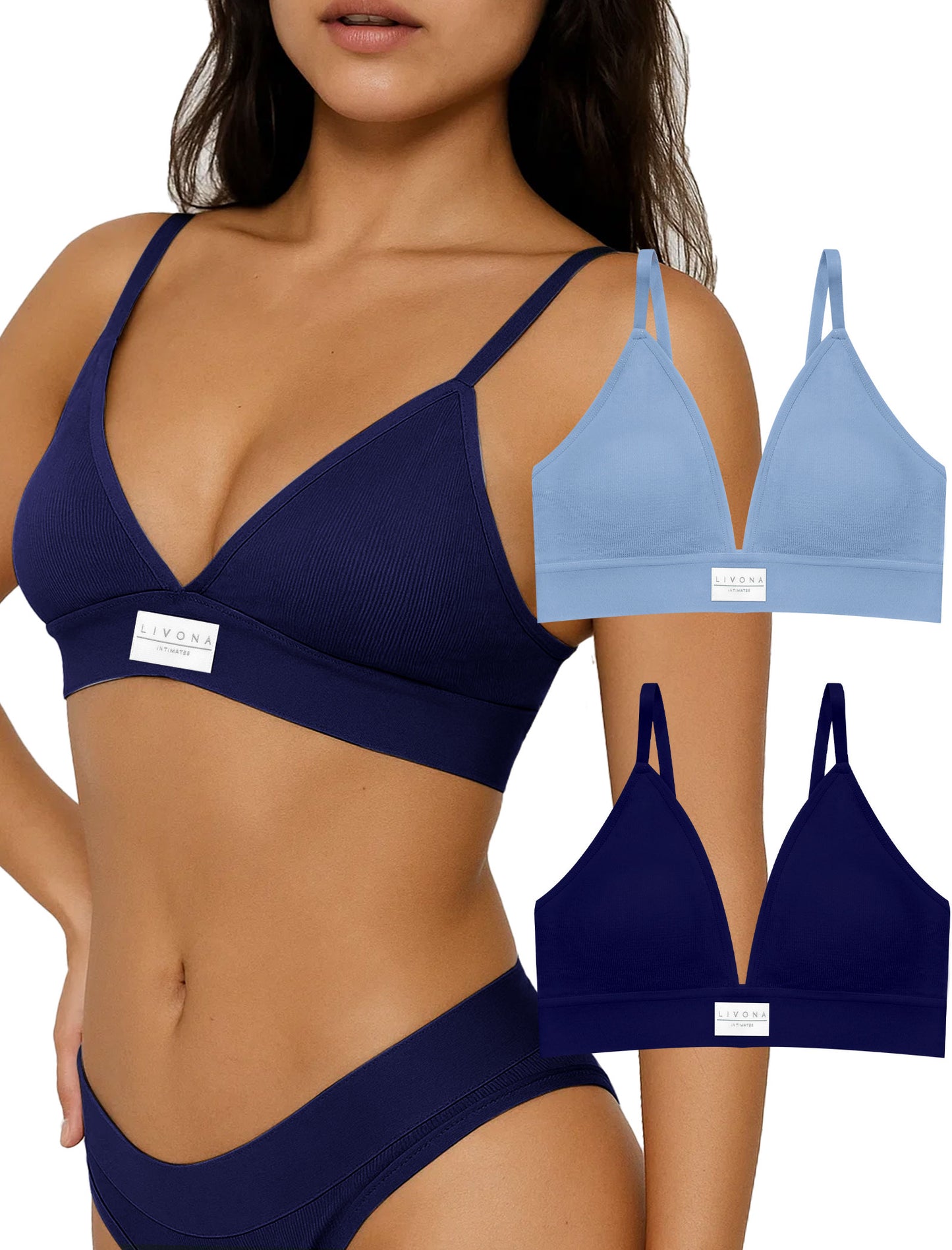 Livona Sports Bras for Women - 2 Pack V-Neck Wireless Bra Bralettes with Support Comfort Plunge Workout Tops Padded Fitness Cami Crop Tank S-XXL