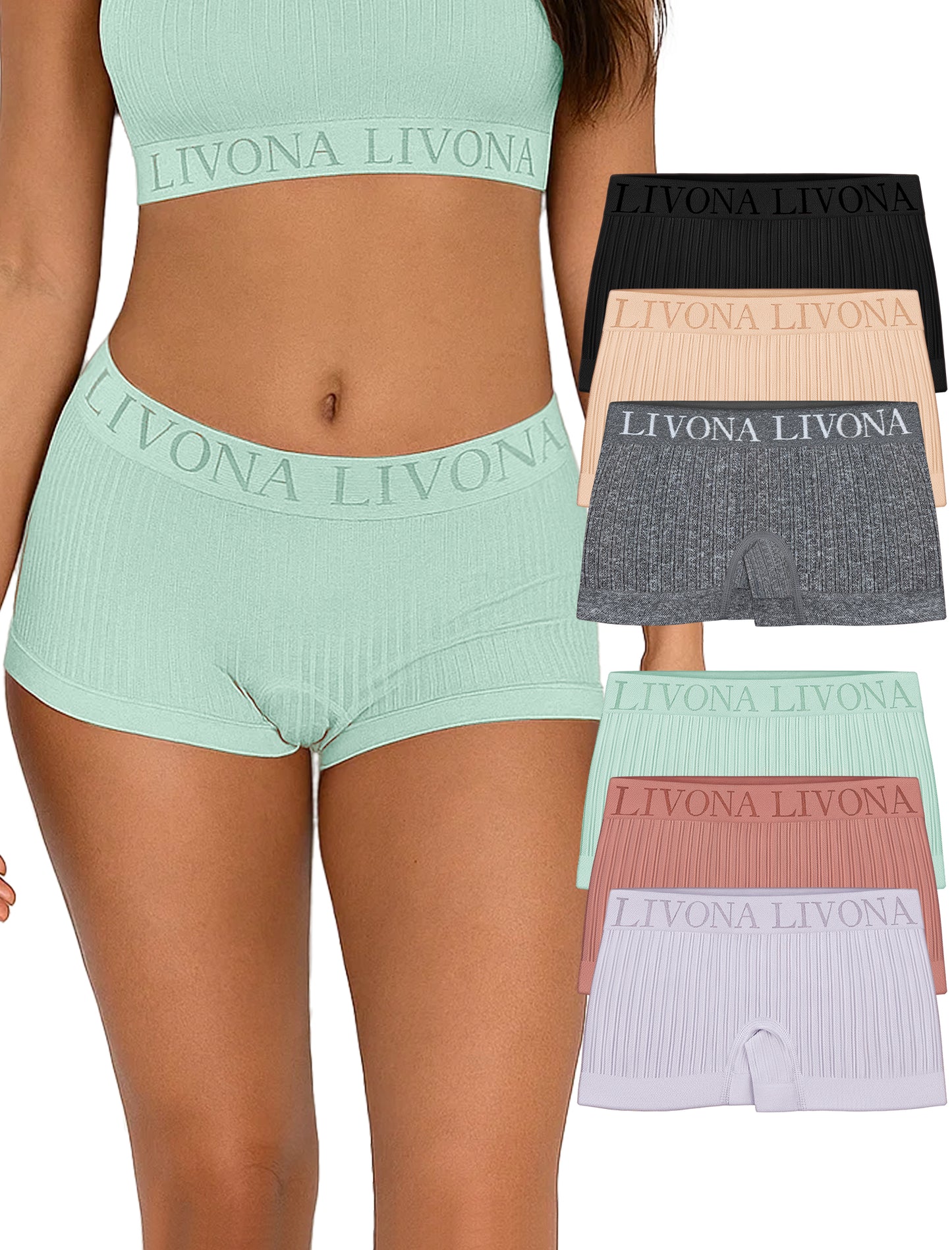 Livona 6-Pack Girls' Seamless Boyshort Underwear,Moisture-Wicking Kids Panties,No-Ride Design