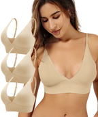 Livona 3 Pack Women's Seamless Sports Bra Vneck Wirefree with Removable Pads Everyday Soft Invisible Lounge Cami Bralette S-XXL