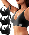 Livona 3 Pack Women's Seamless Sports Bra Vneck Wirefree with Removable Pads Everyday Soft Invisible Lounge Cami Bralette S-XXL