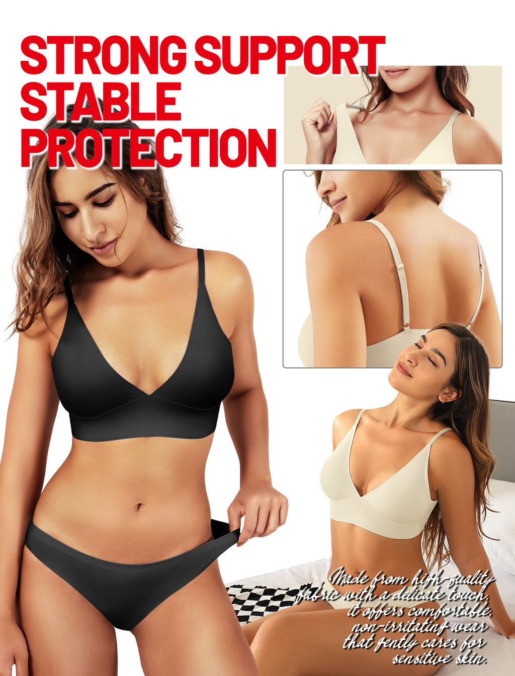 4Leezy Wireless Bras for Women - 2 Pack Sports Bra Bralettes with Support No Underwire Seamless Workout Tops Cami Crop Tank S-XXL