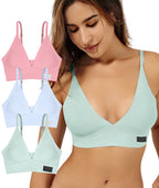 Livona 3 Pack Women's Seamless Sports Bra Vneck Wirefree with Removable Pads Everyday Soft Invisible Lounge Cami Bralette S-XXL