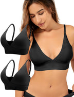 4Leezy Wireless Bras for Women - 2 Pack Sports Bra Bralettes with Support No Underwire Seamless Workout Tops Cami Crop Tank S-XXL