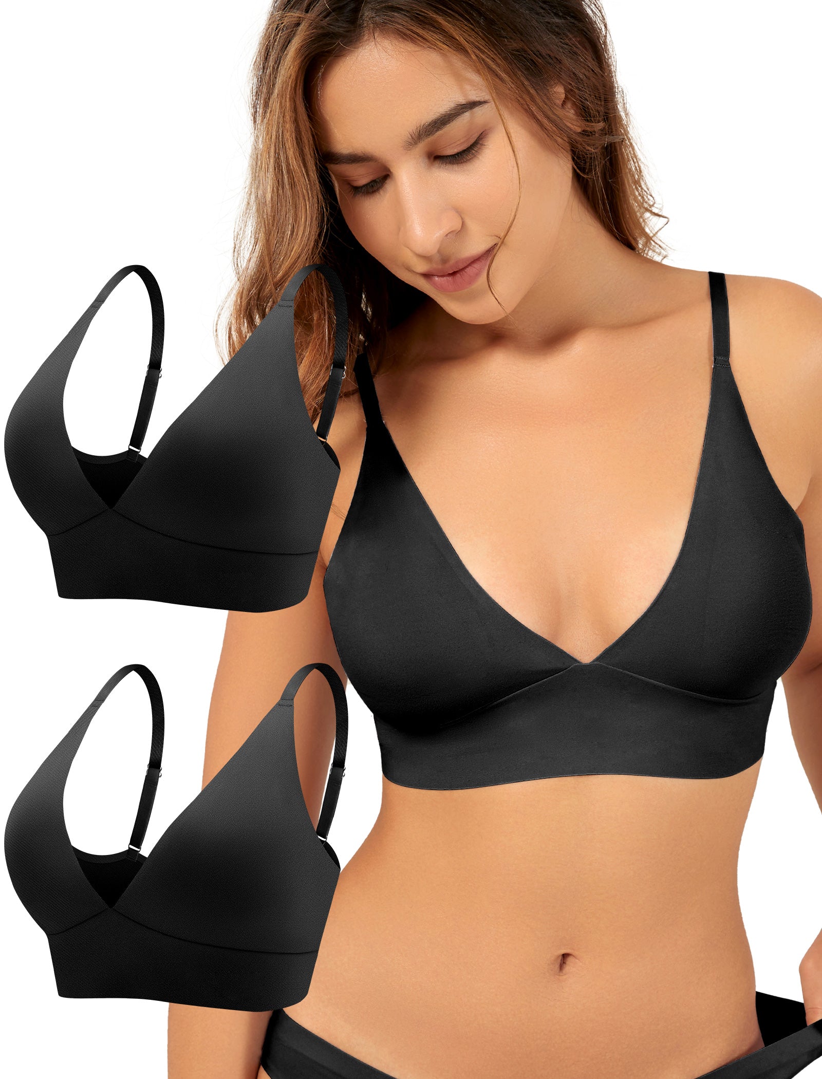 4Leezy Wireless Bras for Women - 2 Pack Sports Bra Bralettes with Support No Underwire Seamless Workout Tops Cami Crop Tank S-XXL