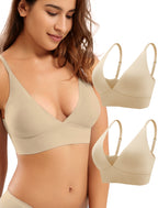 4Leezy Wireless Bras for Women - 2 Pack Sports Bra Bralettes with Support No Underwire Seamless Workout Tops Cami Crop Tank S-XXL