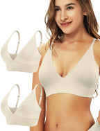 4Leezy Wireless Bras for Women - 2 Pack Sports Bra Bralettes with Support No Underwire Seamless Workout Tops Cami Crop Tank S-XXL