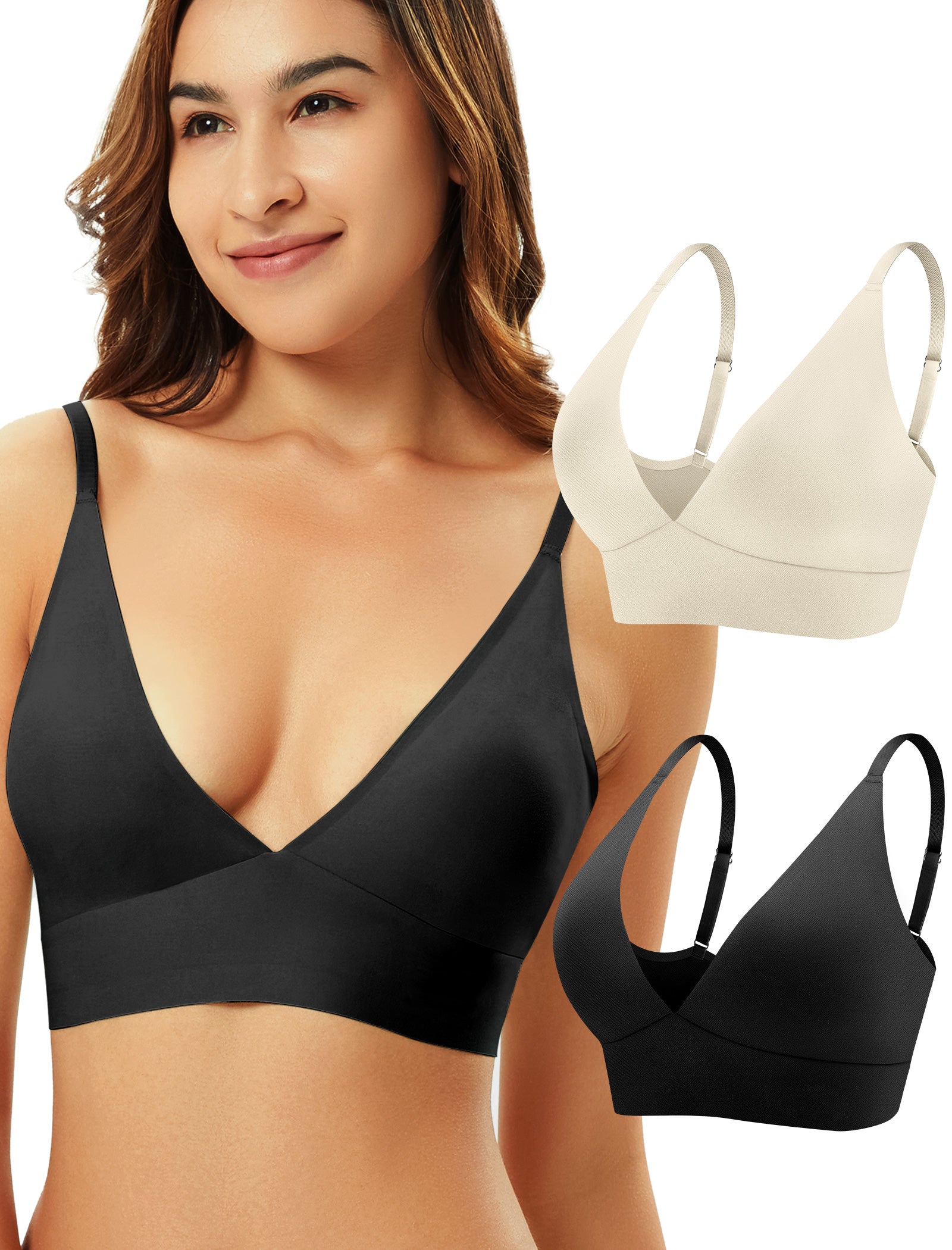 4Leezy Wireless Bras for Women - 2 Pack Sports Bra Bralettes with Support No Underwire Seamless Workout Tops Cami Crop Tank S-XXL