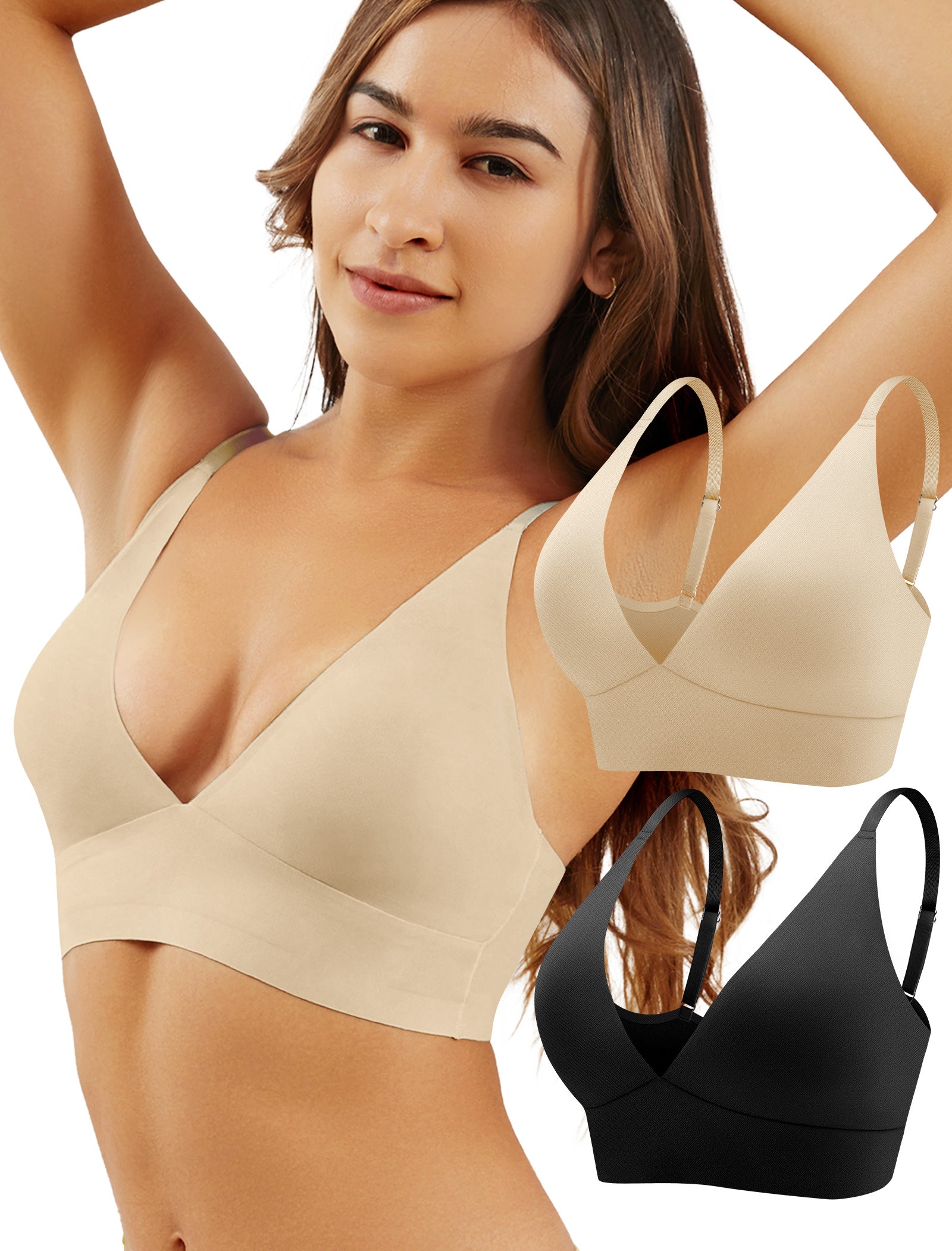 4Leezy Wireless Bras for Women - 2 Pack Sports Bra Bralettes with Support No Underwire Seamless Workout Tops Cami Crop Tank S-XXL