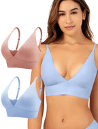 4Leezy Wireless Bras for Women - 2 Pack Sports Bra Bralettes with Support No Underwire Seamless Workout Tops Cami Crop Tank S-XXL