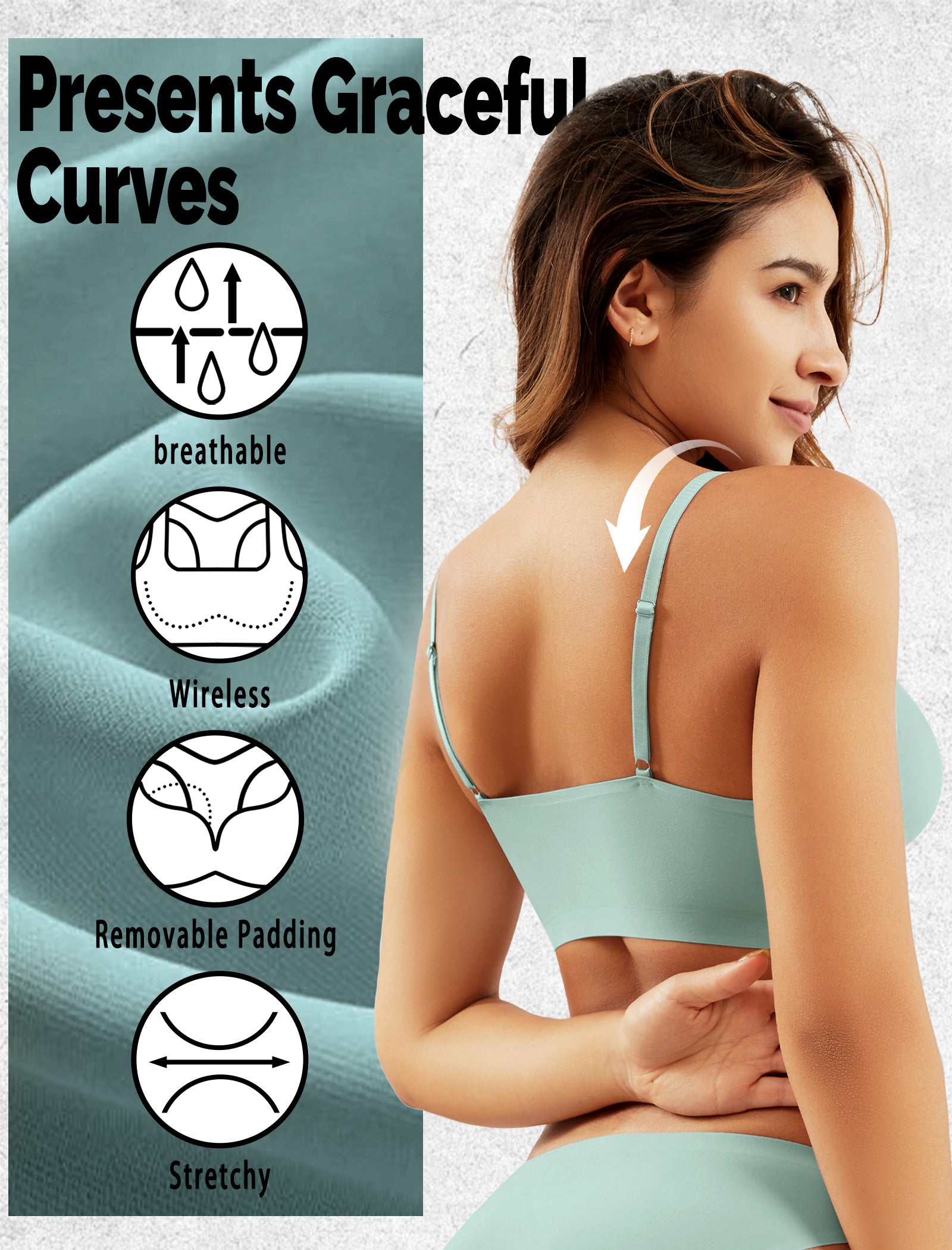 Livona 3 Pack Women's Seamless Sports Bra Vneck Wirefree with Removable Pads Everyday Soft Invisible Lounge Cami Bralette S-XXL