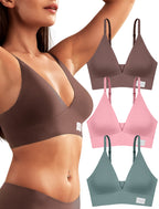 Livona 3 Pack Women's Seamless Sports Bra Vneck Wirefree with Removable Pads Everyday Soft Invisible Lounge Cami Bralette S-XXL