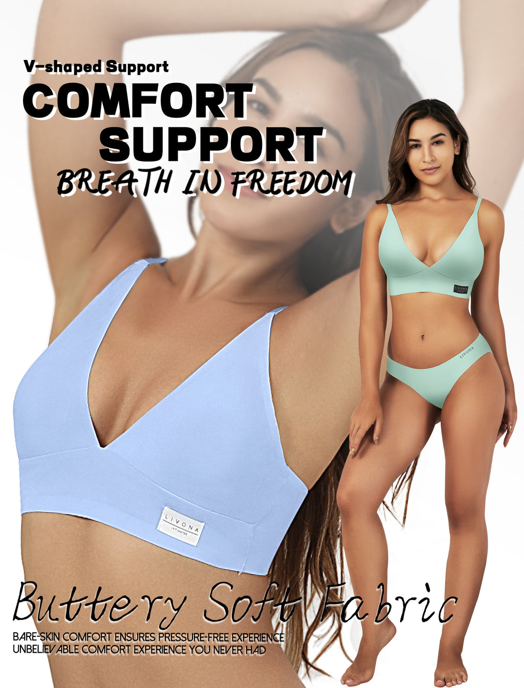 Livona 3 Pack Women's Seamless Sports Bra Vneck Wirefree with Removable Pads Everyday Soft Invisible Lounge Cami Bralette S-XXL