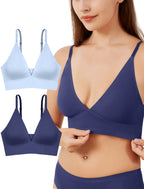 4Leezy Wireless Bras for Women - 2 Pack Sports Bra Bralettes with Support No Underwire Seamless Workout Tops Cami Crop Tank S-XXL