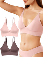 4Leezy Wireless Bras for Women - 2 Pack Sports Bra Bralettes with Support No Underwire Seamless Workout Tops Cami Crop Tank S-XXL