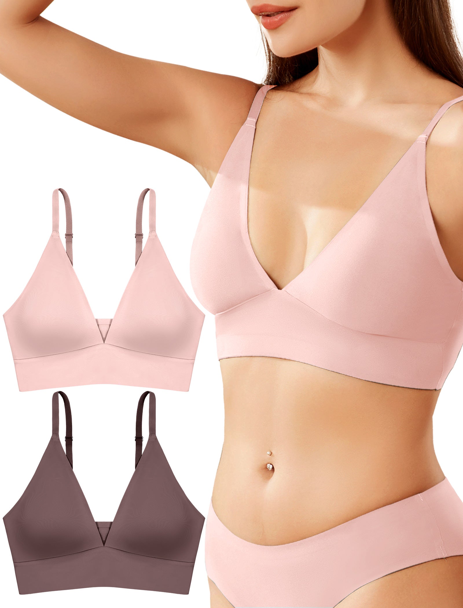 4Leezy Wireless Bras for Women - 2 Pack Sports Bra Bralettes with Support No Underwire Seamless Workout Tops Cami Crop Tank S-XXL