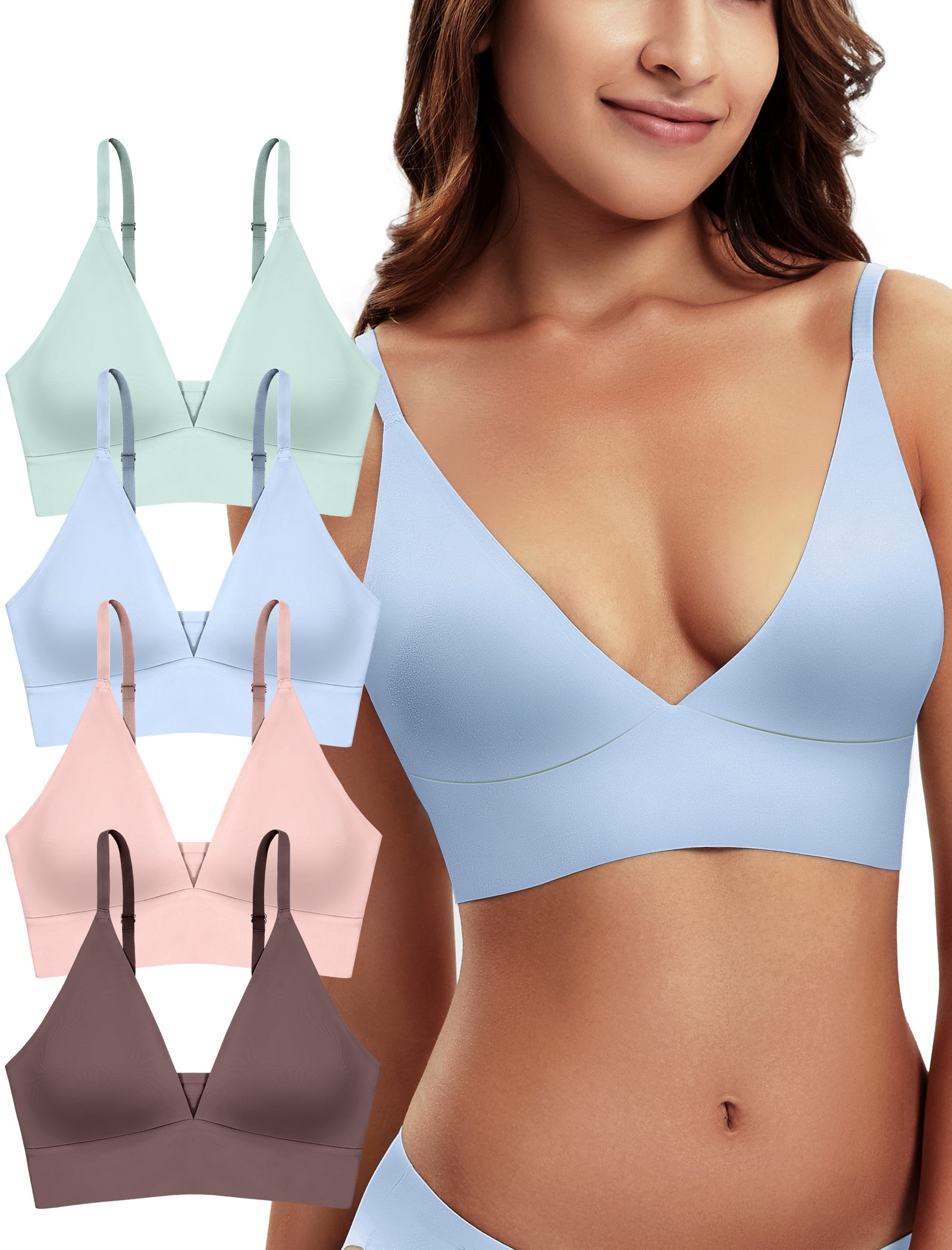 4Leezy Wireless Bras for Women - 4 Pack Padded Sports Bra Bralettes with Support No Underwire Seamless Workout Tops Cami Crop Tank Tops S-XXL