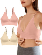 4Leezy Wireless Bras for Women - 2 Pack Sports Bra Bralettes with Support No Underwire Seamless Workout Tops Cami Crop Tank S-XXL