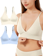 4Leezy Wireless Bras for Women - 2 Pack Sports Bra Bralettes with Support No Underwire Seamless Workout Tops Cami Crop Tank S-XXL