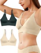 4Leezy Wireless Bras for Women - 2 Pack Sports Bra Bralettes with Support No Underwire Seamless Workout Tops Cami Crop Tank S-XXL