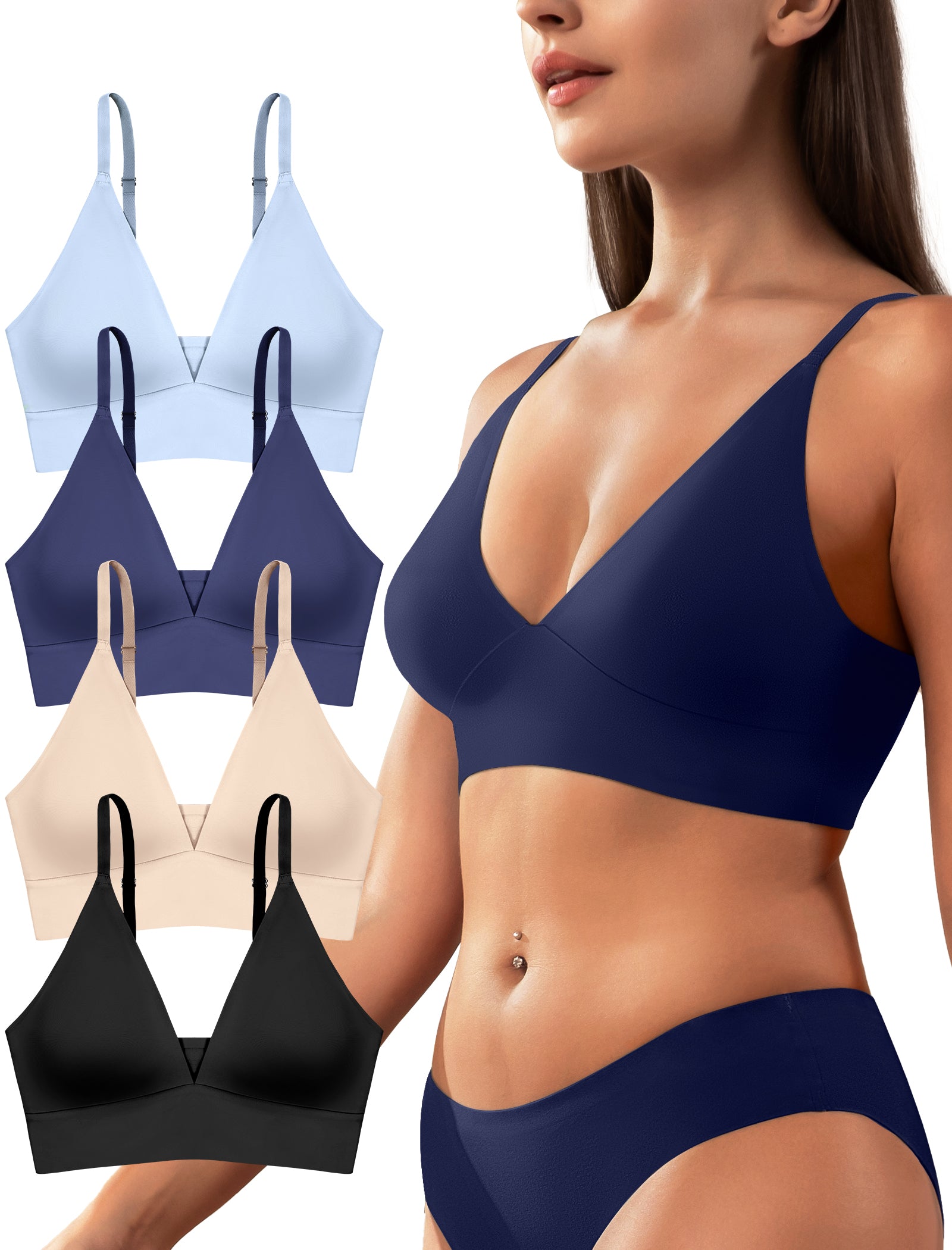 4Leezy Wireless Bras for Women - 4 Pack Padded Sports Bra Bralettes with Support No Underwire Seamless Workout Tops Cami Crop Tank Tops S-XXL