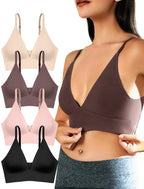 4Leezy Wireless Bras for Women - 4 Pack Padded Sports Bra Bralettes with Support No Underwire Seamless Workout Tops Cami Crop Tank Tops S-XXL