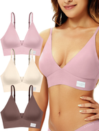 Livona 3 Pack Women's Seamless Sports Bra Vneck Wirefree with Removable Pads Everyday Soft Invisible Lounge Cami Bralette S-XXL