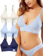 Livona 3 Pack Women's Seamless Sports Bra Vneck Wirefree with Removable Pads Everyday Soft Invisible Lounge Cami Bralette S-XXL