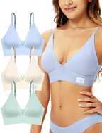 Livona 3 Pack Women's Seamless Sports Bra Vneck Wirefree with Removable Pads Everyday Soft Invisible Lounge Cami Bralette S-XXL