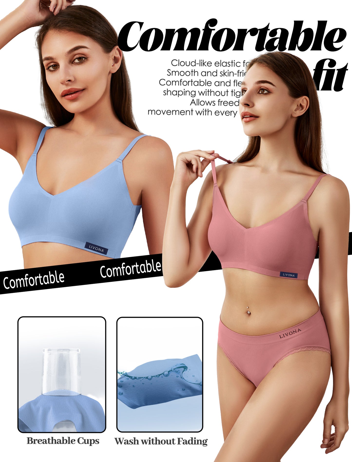 Livona Lace Bralette for Women - Comfort Sports Bra Wireless Padded Bralette with Support Workout Tops Cami Crop S-XXL