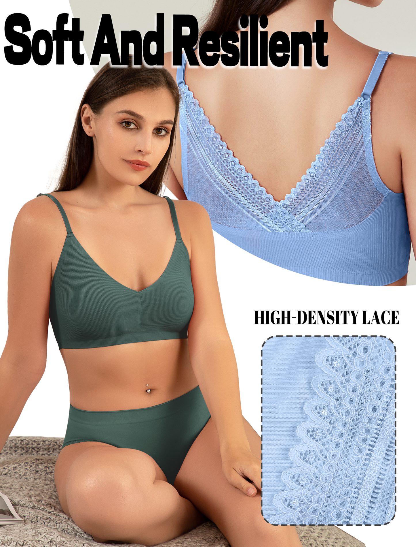 Livona Lace Bralette for Women - Comfort Sports Bra Wireless Padded Bralette with Support Workout Tops Cami Crop S-XXL