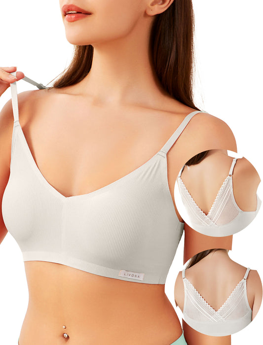 Livona Wireless Bras for Women - Comfort Bralettes with Support Adjustable Seamless Sports Bras Lace Cami Crop S-XXL