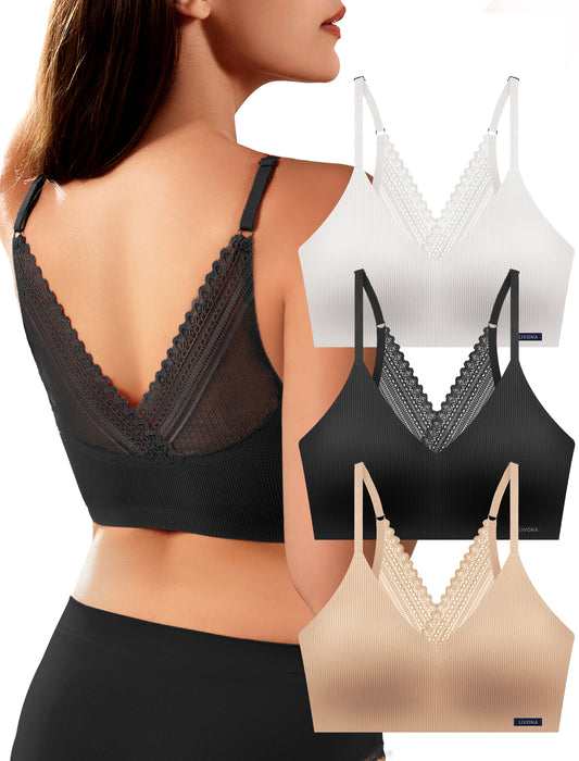 Livona Lace Bralette for Women - Comfort Sports Bra Wireless Padded Bralette with Support Workout Tops Cami Crop S-XXL