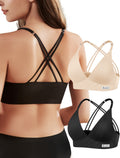 Women's Wireless Bras -2 Pack Seamless Sports Bra Bralettes Comfort Padded Workout Tops Crossback Cami Crop S-XXL