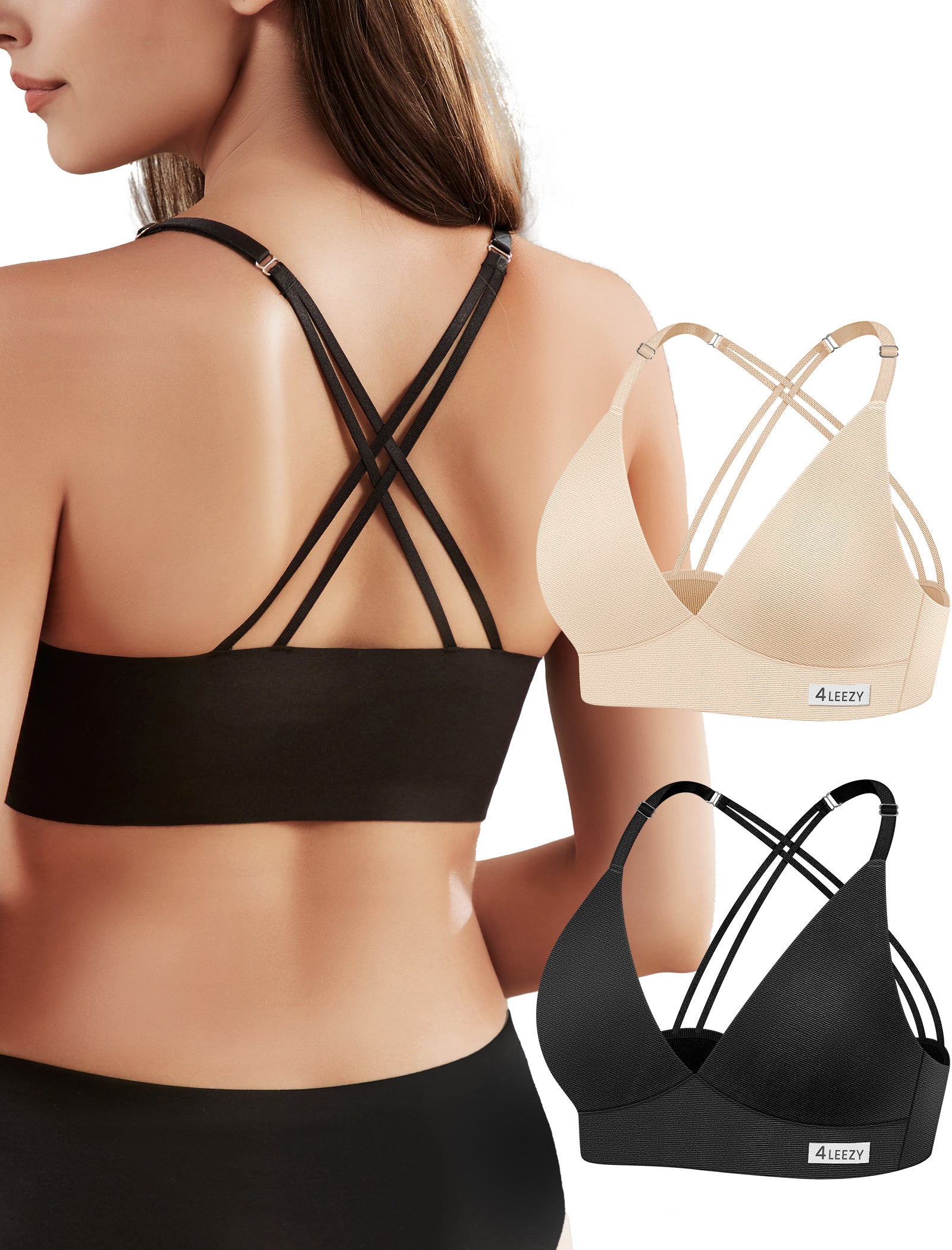 Women's Wireless Bras -2 Pack Seamless Sports Bra Bralettes Comfort Padded Workout Tops Crossback Cami Crop S-XXL