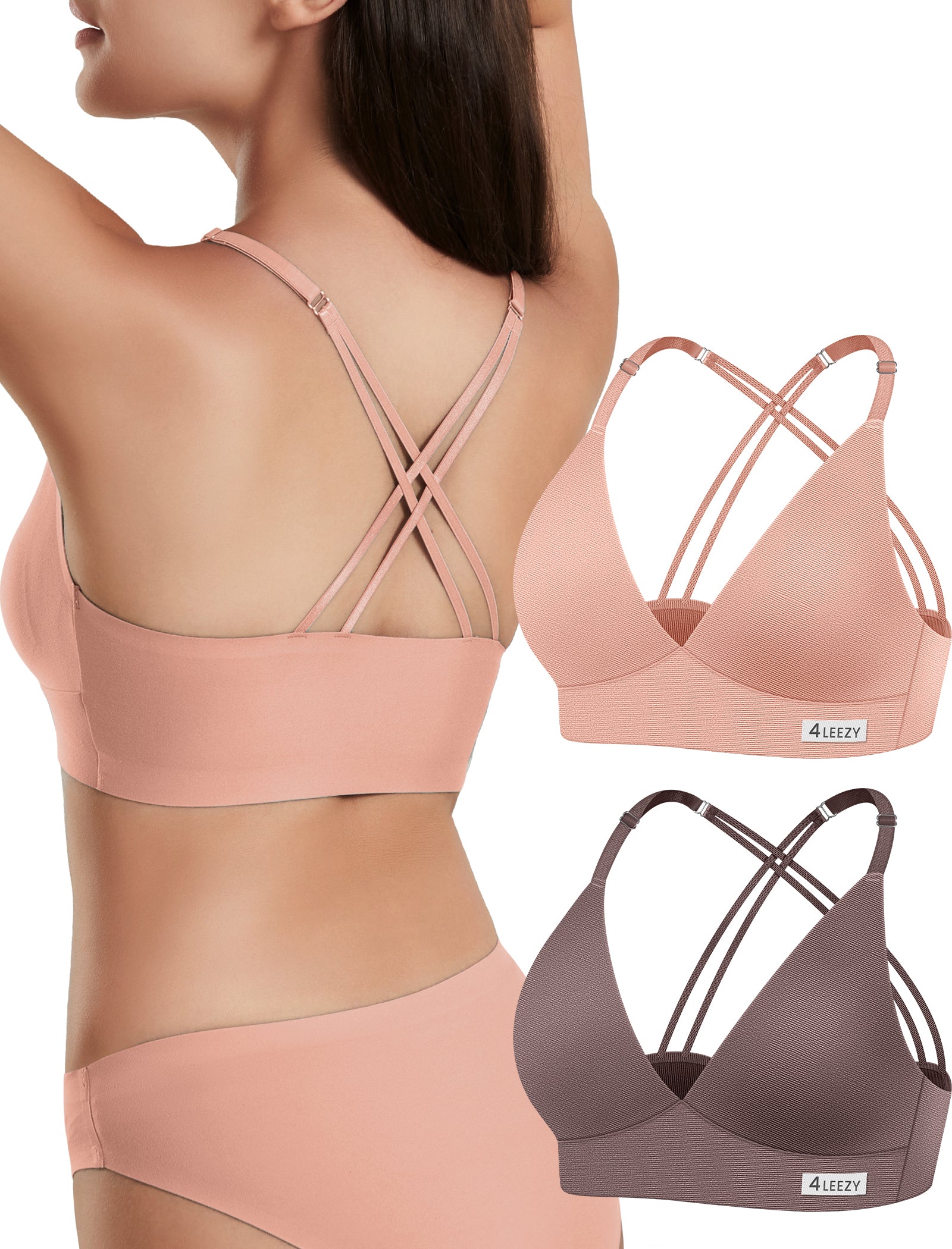 Women's Wireless Bras -2 Pack Seamless Sports Bra Bralettes Comfort Padded Workout Tops Crossback Cami Crop S-XXL