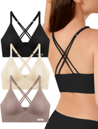 Women's Wireless Bras - Seamless Sports Bra Bralettes Comfort Padded Workout Tops Crossback Cami Crop S-XXL