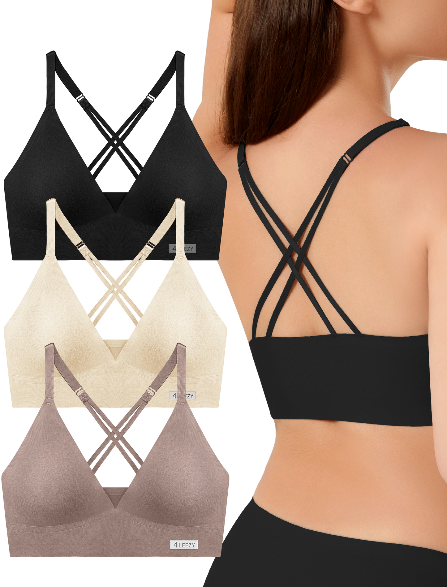 Women's Wireless Bras - Seamless Sports Bra Bralettes Comfort Padded Workout Tops Crossback Cami Crop S-XXL