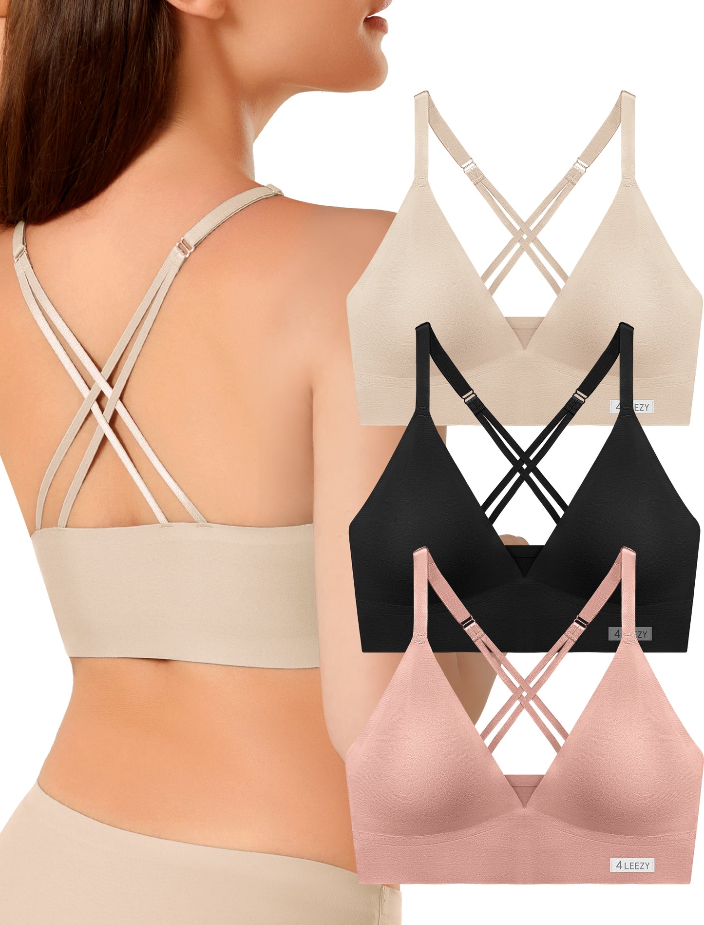 Women's Wireless Bras - Seamless Sports Bra Bralettes Comfort Padded Workout Tops Crossback Cami Crop S-XXL