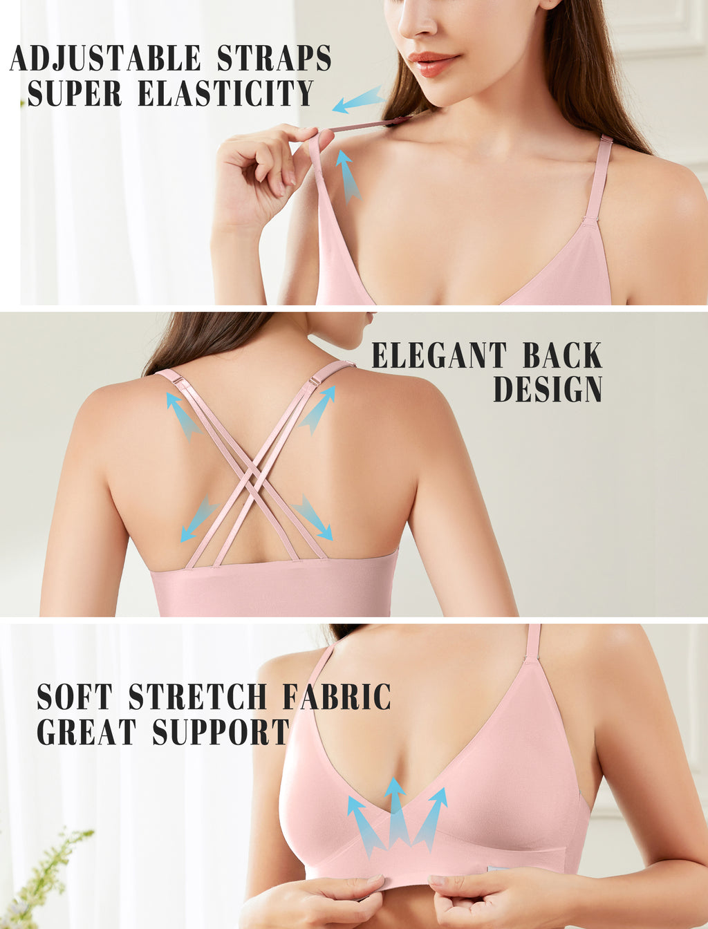 Women's Wireless Bras - Seamless Sports Bra Bralettes Comfort Padded Workout Tops Crossback Cami Crop S-XXL