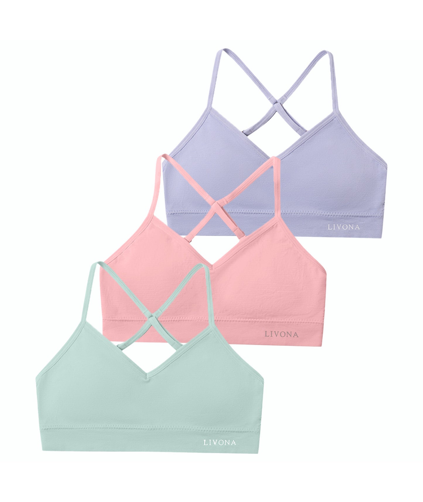 Livona Racerback Training Bra for Girls- 3 Pack Seamless Sports Bra, Padded Everyday Bra Bralette,Crop Cami Tank Top (6-14)