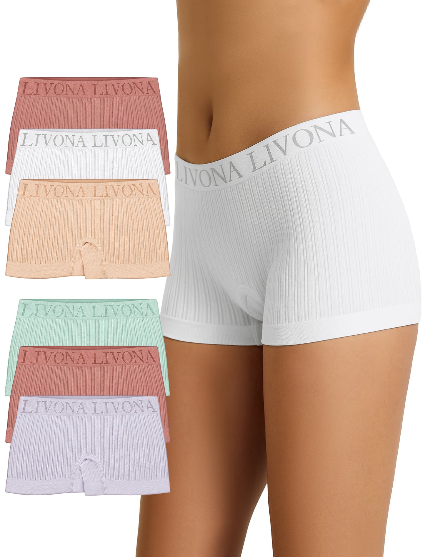 Livona 6-Pack Girls' Seamless Boyshort Underwear,Moisture-Wicking Kids Panties,No-Ride Design