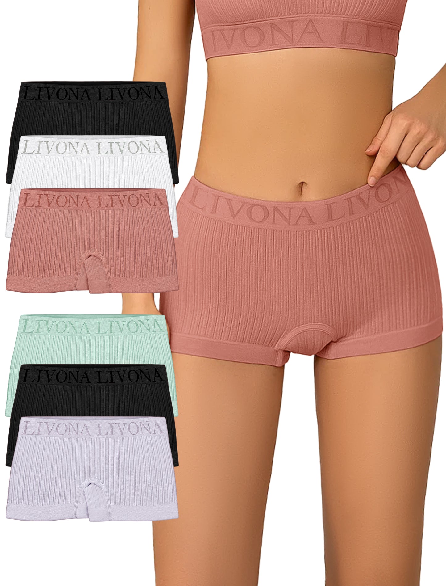 Livona 6-Pack Girls' Seamless Boyshort Underwear,Moisture-Wicking Kids Panties,No-Ride Design