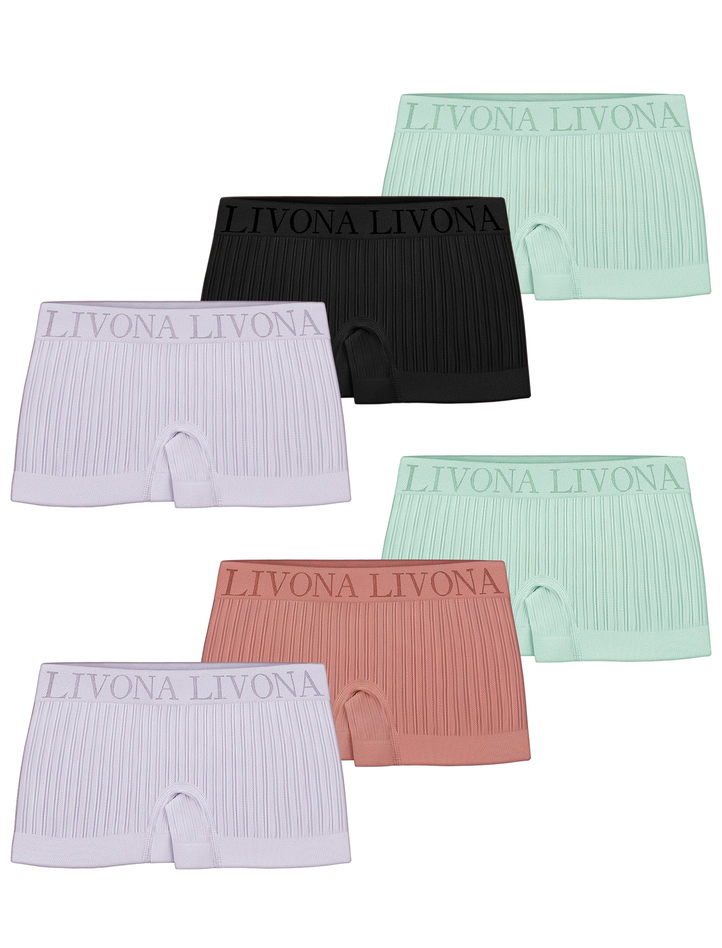 Livona 6-Pack Girls' Seamless Boyshort Underwear,Moisture-Wicking Kids Panties,No-Ride Design